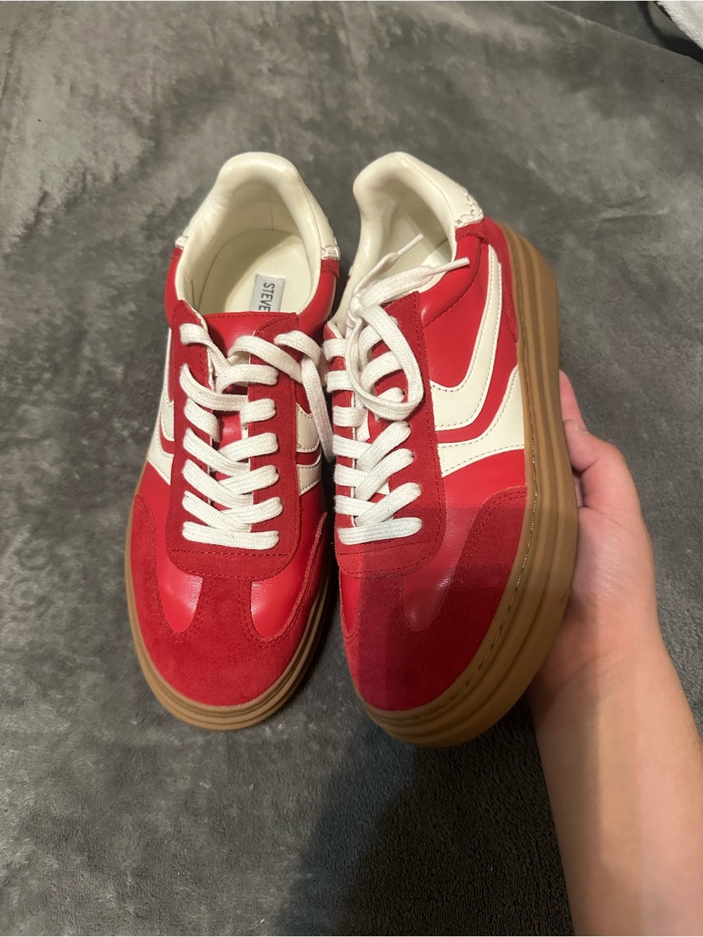 Steve Madden Red and White Platform Sneakers